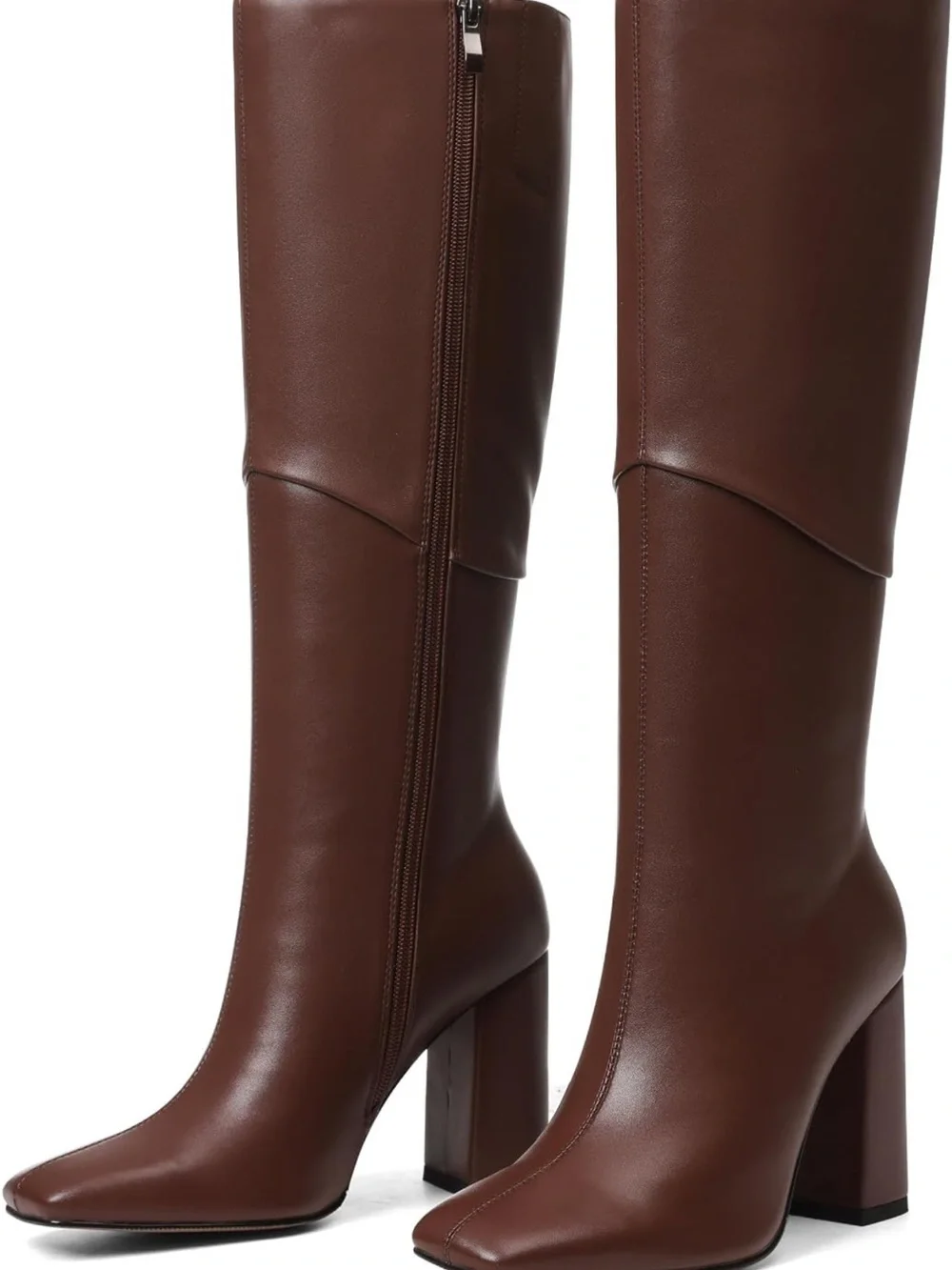 Vomira Women's Tall Brown Leather Block Heel Boots